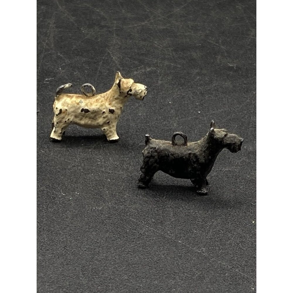 Tiny Celluloid Scottie & 2 Charm Cast Iron Scotties 1940’s Scottish Terrier - Picture 7 of 10
